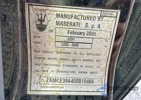 2005 Maserati Quattroporte M139 from USA, damaged, VIN ZAMCE39A450018466